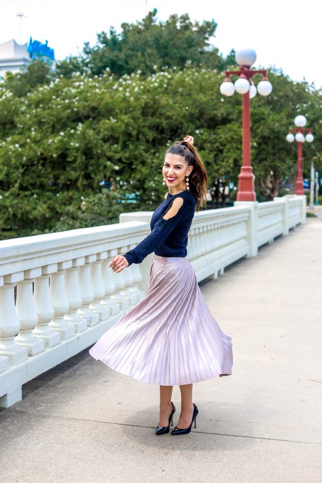 Blush Pink Pleated Midi Skirt