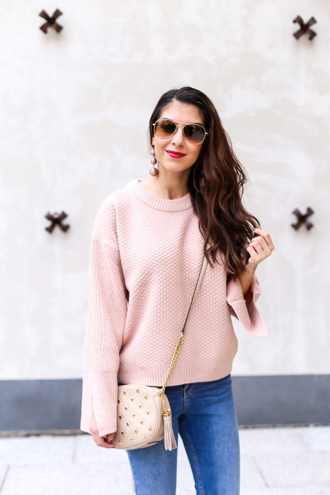 Nude Sweater with Split Sleeves