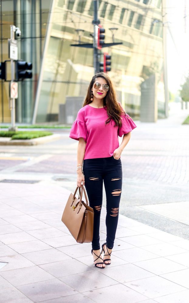 Pink Peony Bell Sleeve Top with Ruffle Sleeves