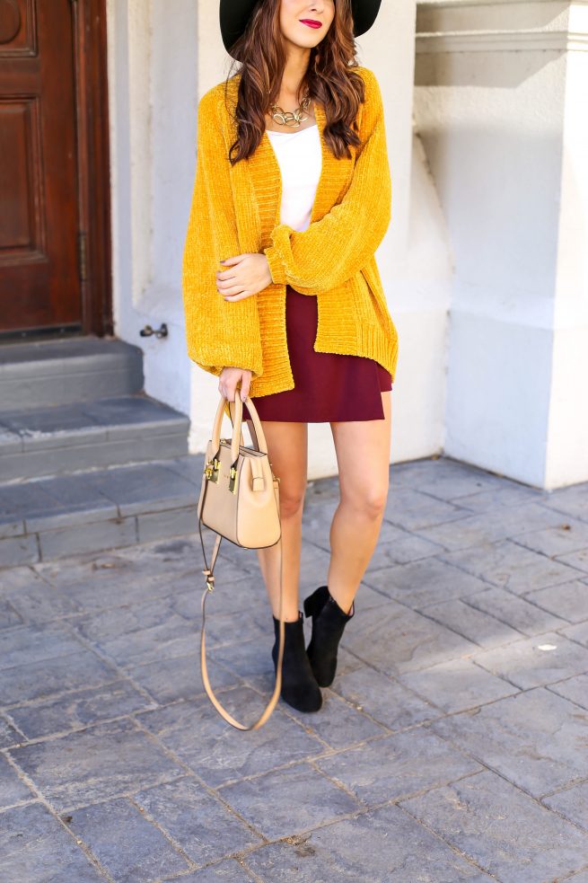 Blouse Cardigan for Fall and Burgundy Skort