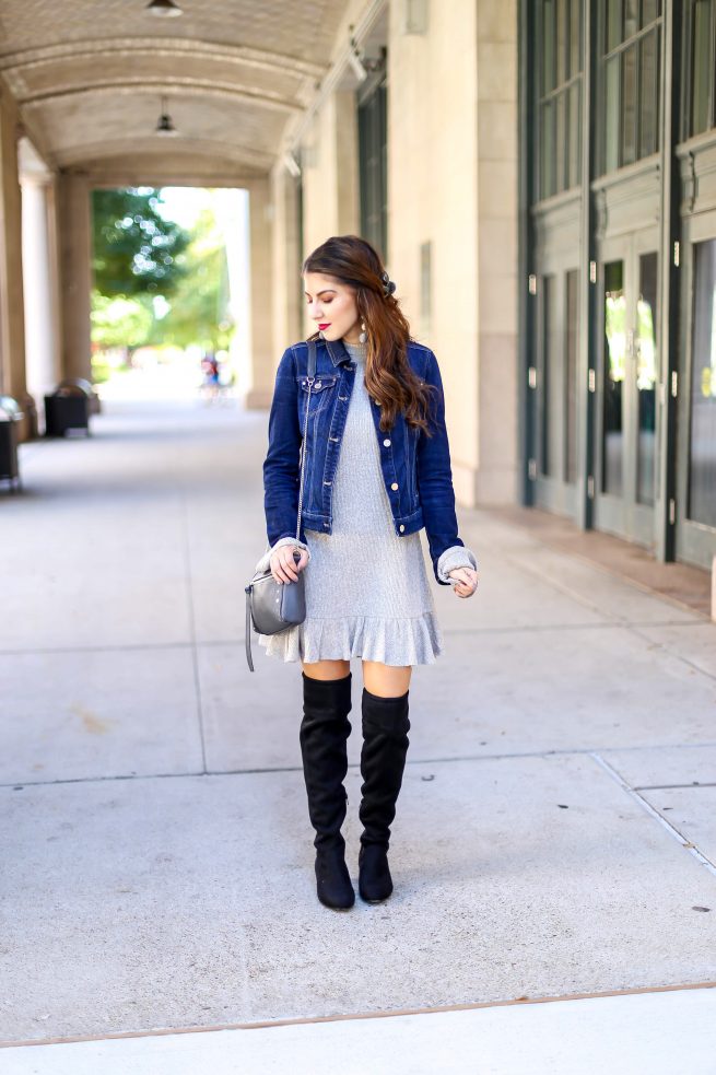  Jacket Over Dress and Over the Knee Boots