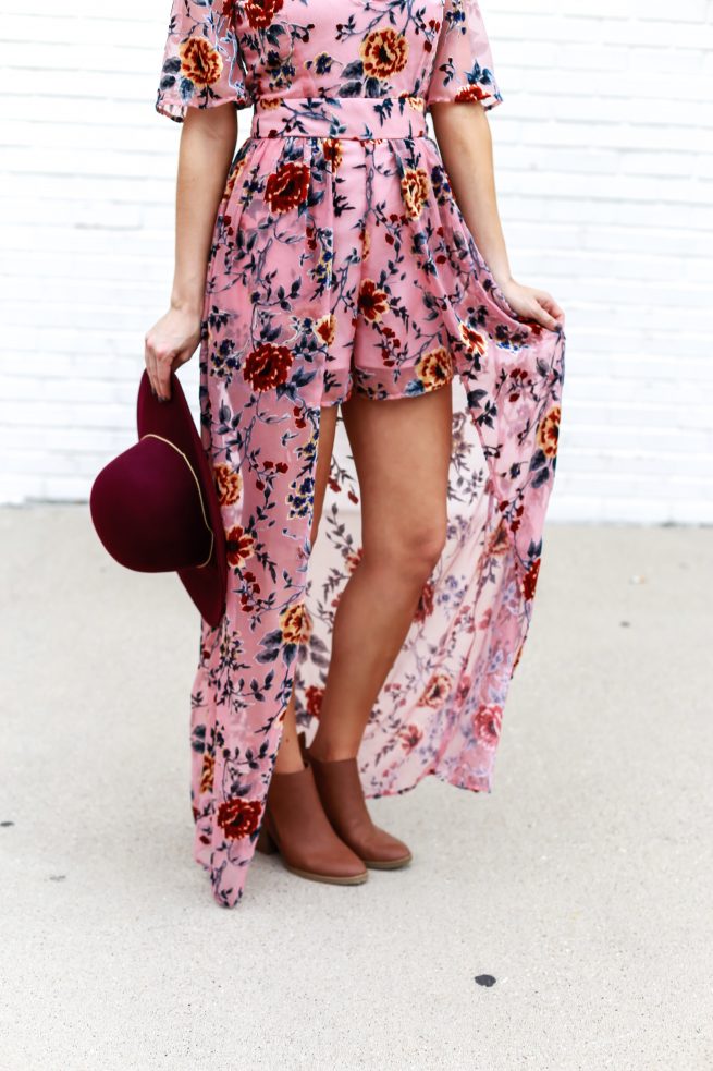 Floral Velvet Maxi Romper with Booties