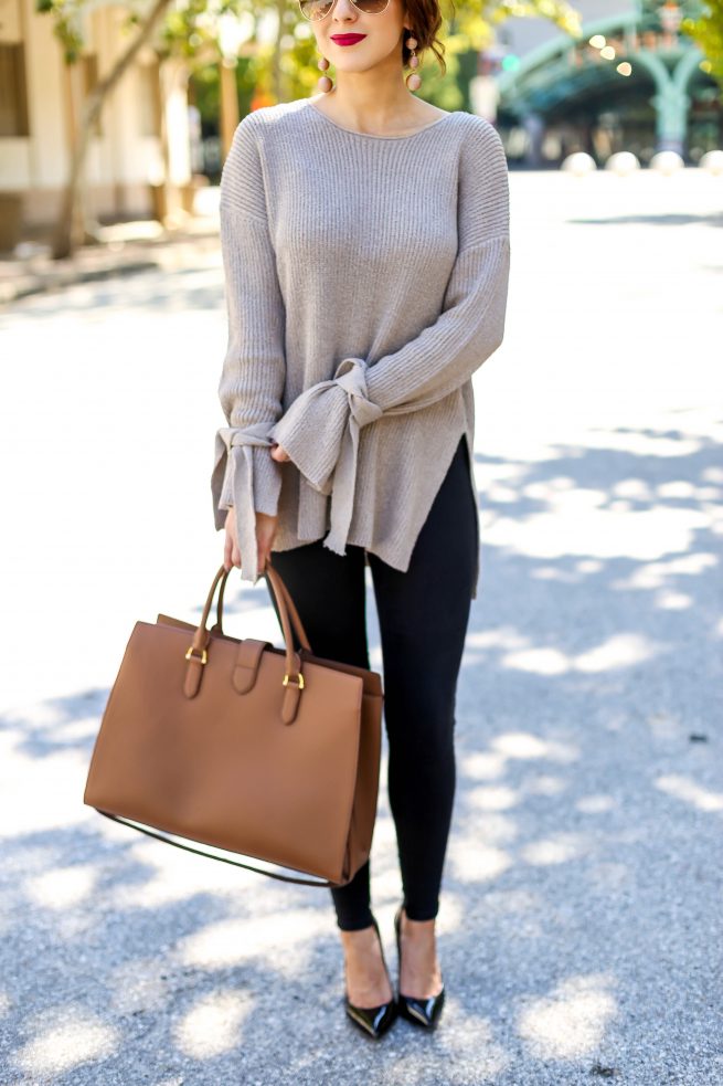 Perfect Fall Tunic Sweater with Tie Sleeves