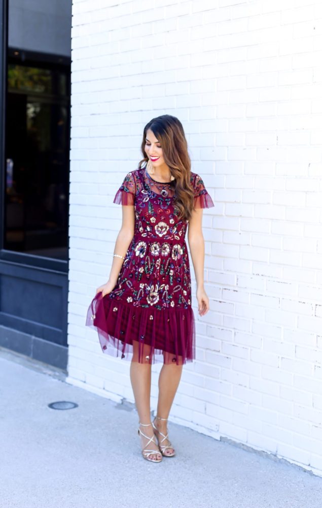 Floral Sequin Holiday Dress