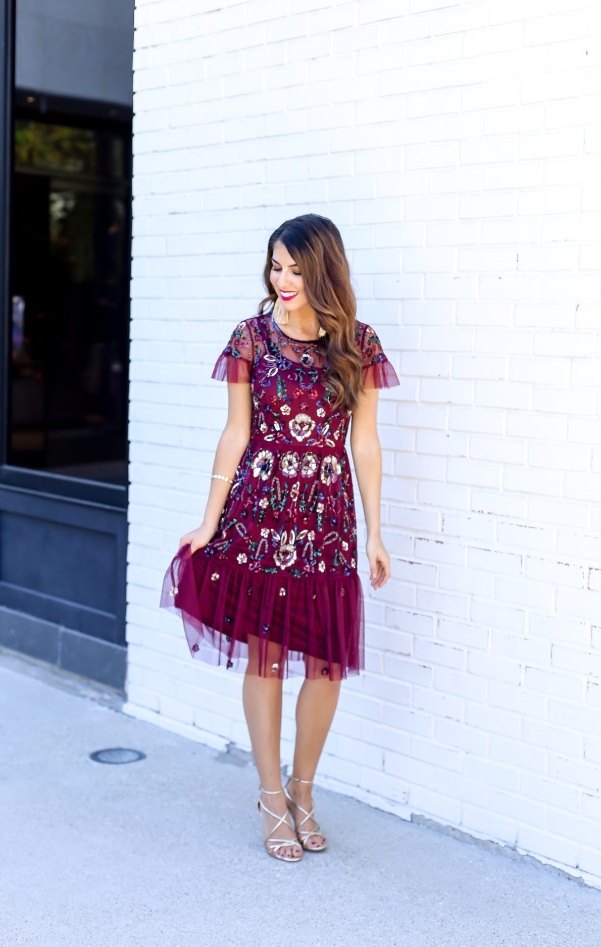 sequin floral gown