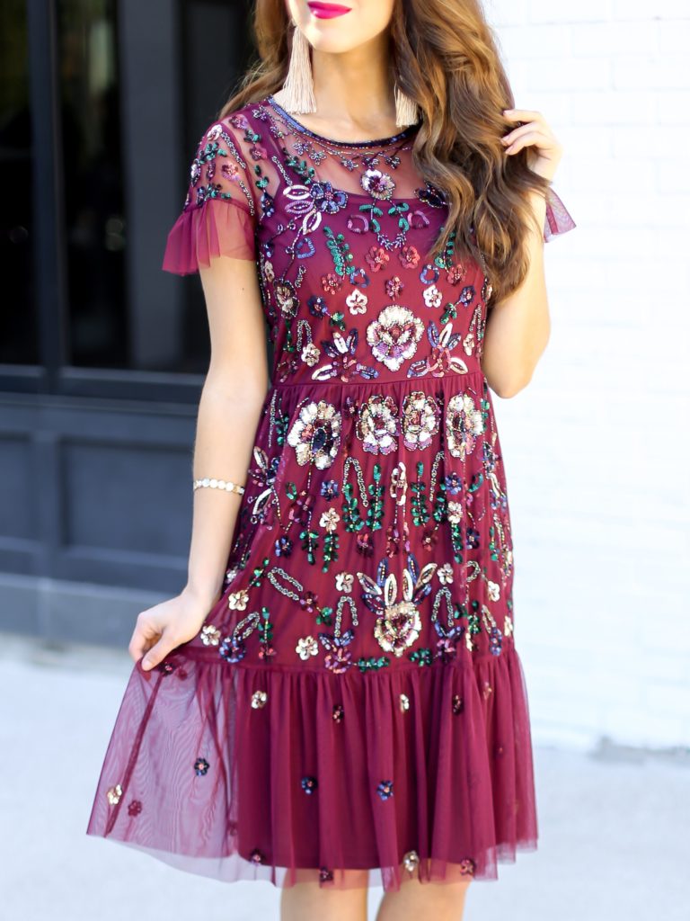 sequin floral gown