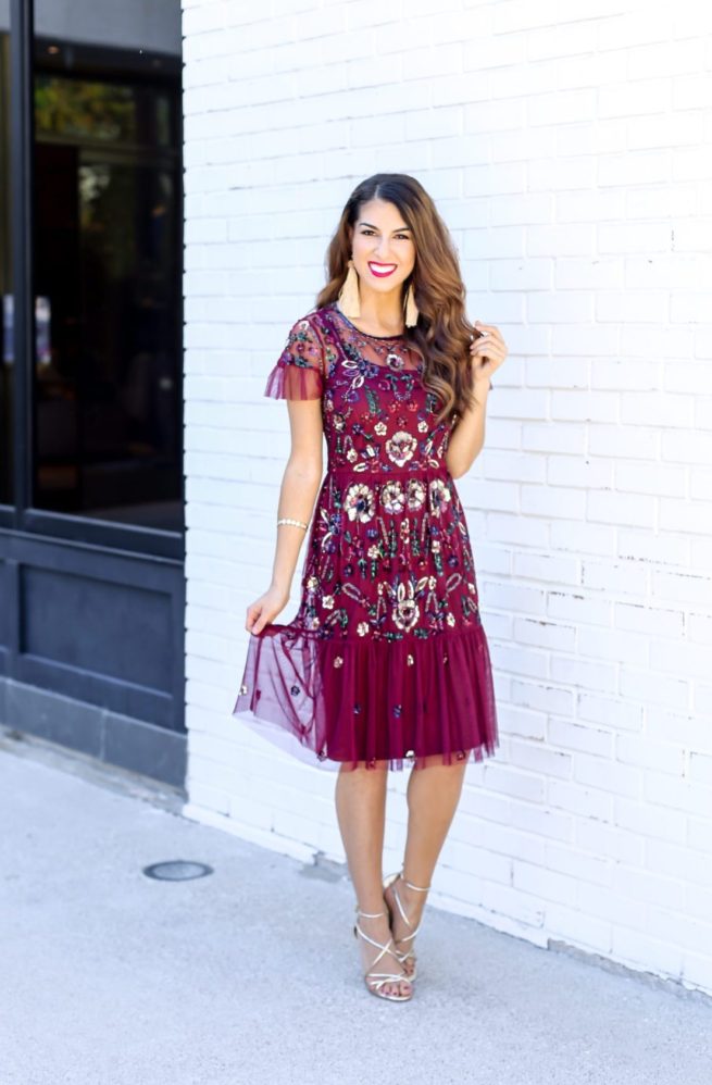Gorgeous Floral Sequin Holiday Dress