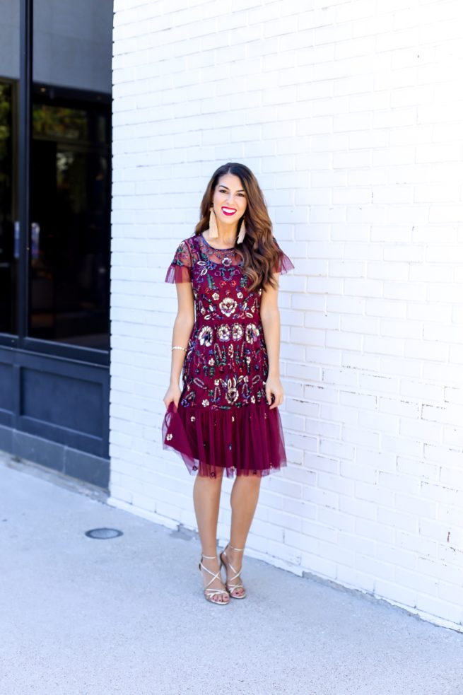 Holiday Floral Sequin Dress