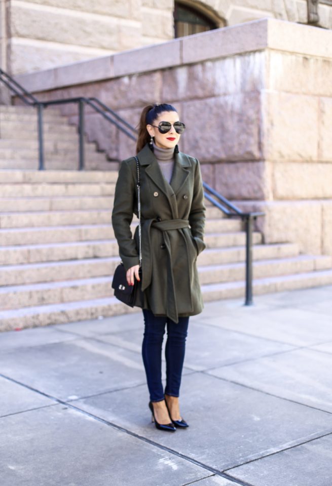 Olive Belted Trench Coat Winter Style