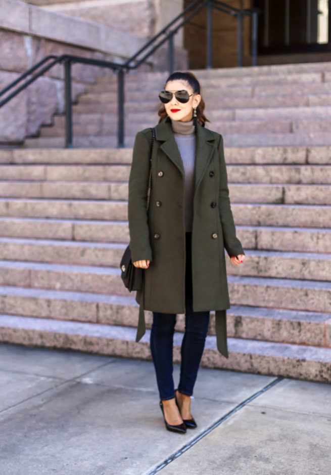 Olive Belted Trench Coat and Denim Style