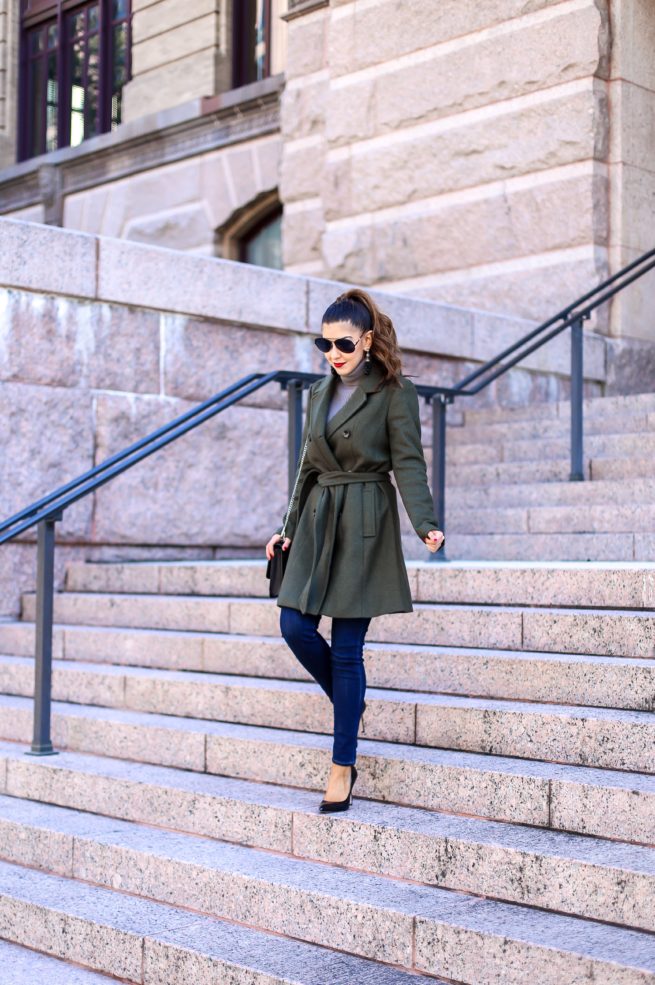 Olive Belted Trench Coat for Winter