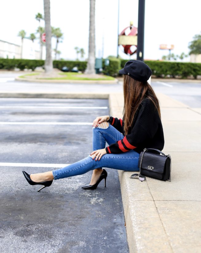 Stripe Black Sweater and Denim Style