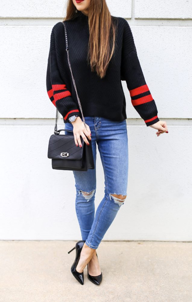 Stripe Sweater and Ripped Denim Jeans
