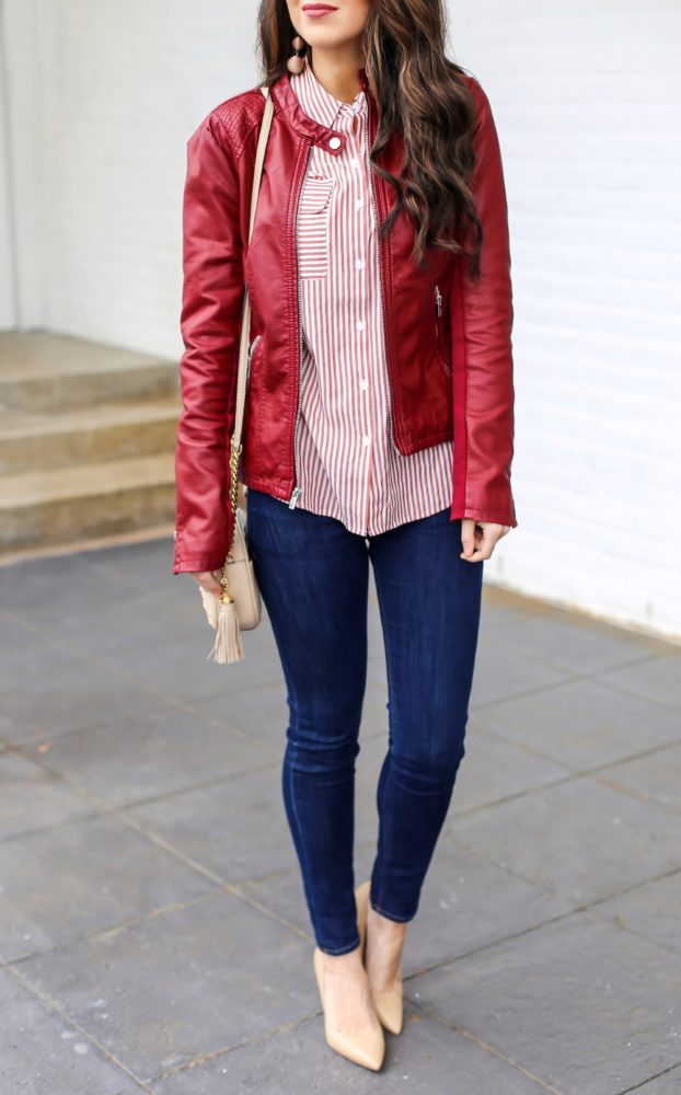 Leather Jacket and Stripe Shirt