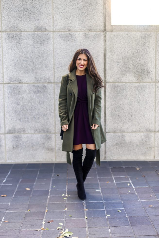 OLive Trench Coat and Plum Dress for Winter