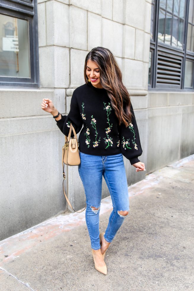 Beautiful Floral Embroidered Sweater for Spring