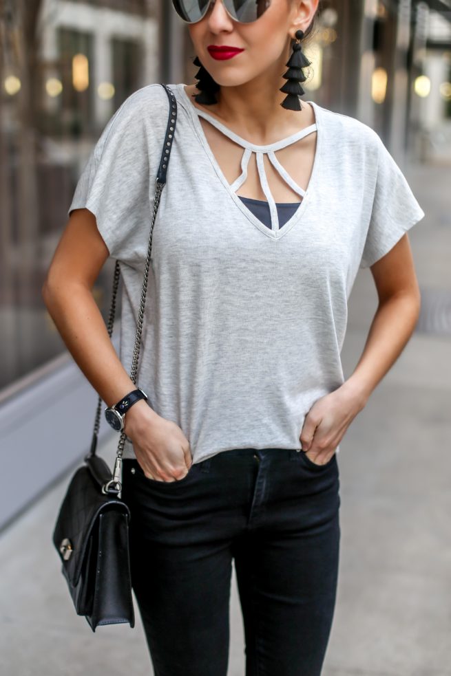 Grey Strappy Tee for Spring