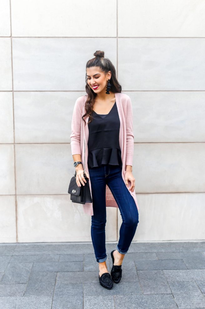 Pink Cardigan and Ruffle Hem Cami for Spring