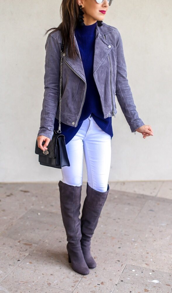 Silver Suede Jacket and White Demin Jeans