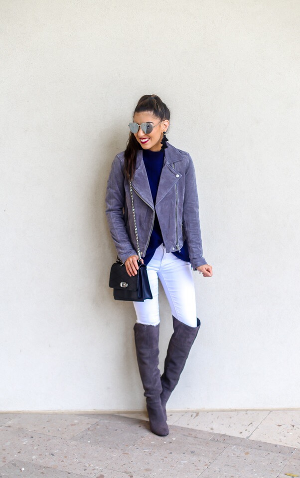 Silver Suede Jacket and White Denim Style