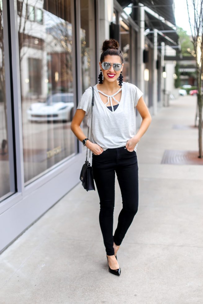 Strappy Tee and Black Denim Jean