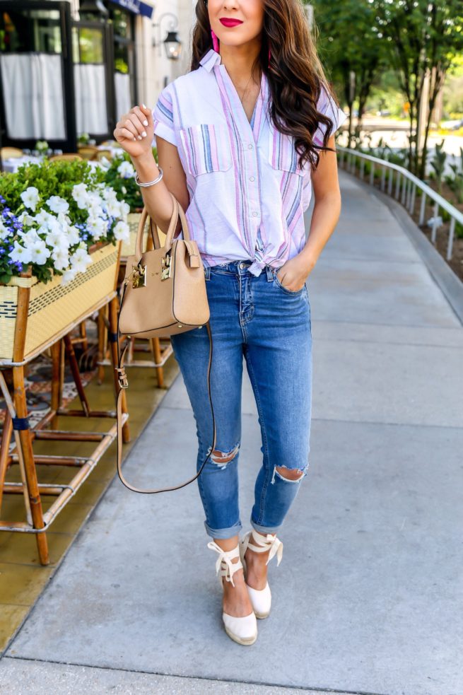 Classic Stripe Button Up Top for Spring and Summer
