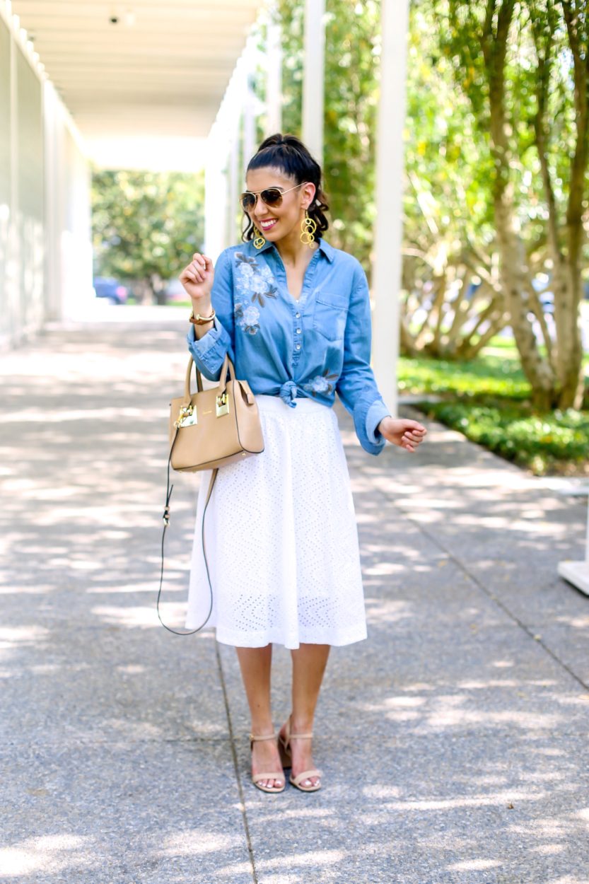 white eyelet midi skirt