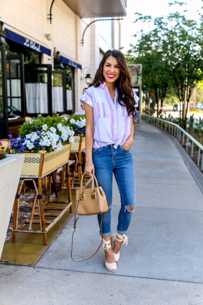 Perfect Stripe Button Up Top and Denim Style