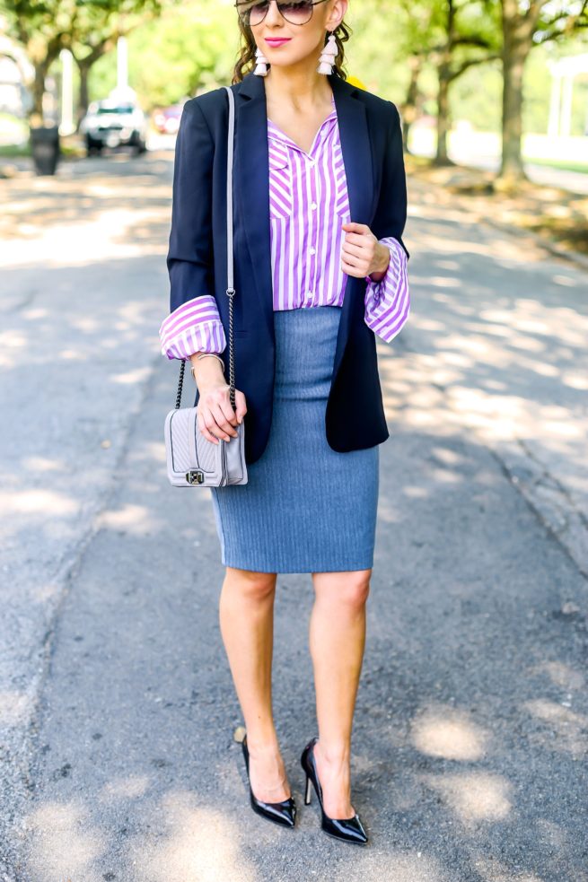 Purple Skirt for Work and Grey Pencil Skirt