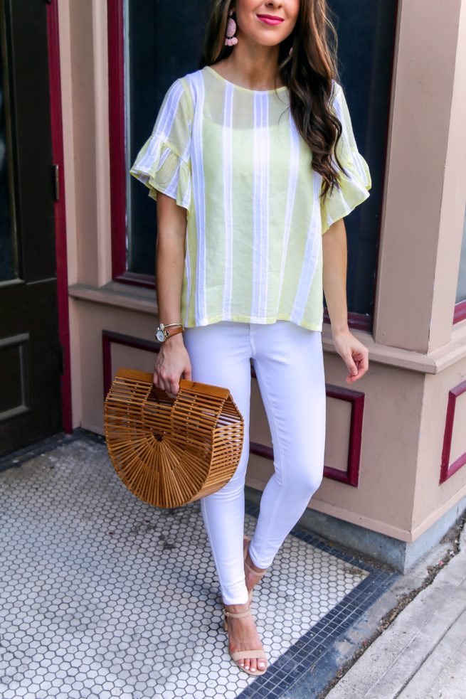 Yellow Stripe Top for Spring and Summer with White Denim Jeans