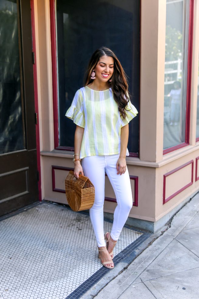 Yellow Tie Back Top and White Denim Jeans