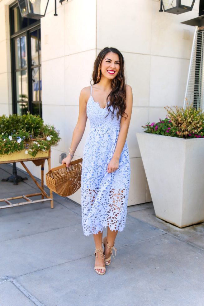 Blue Lace Midi Dress for Wedding Season