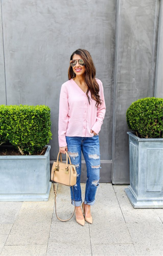 Classic Pink Blouse and Denim Jean Style