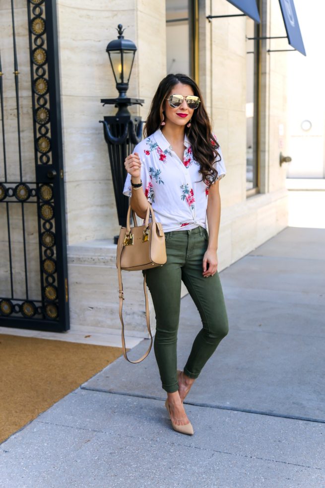Floral Twist Top and Olive Jeans