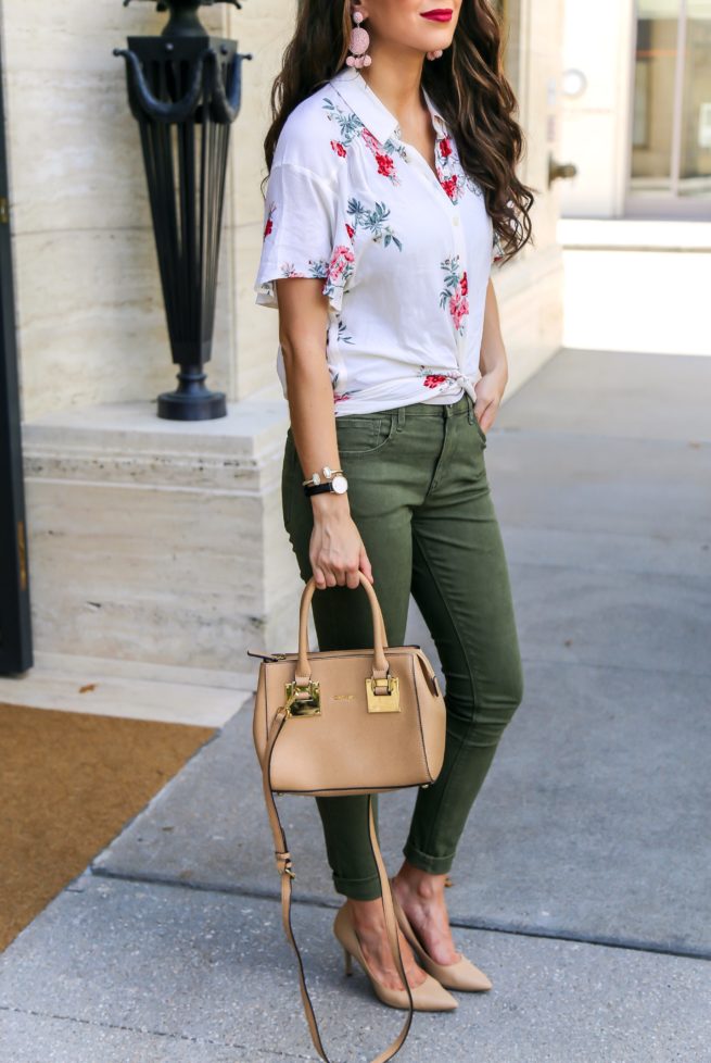 Floral Twist Top and Olive Pants