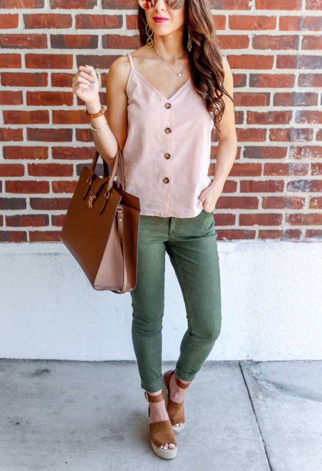 Pink Cami and Green Jeans for Summer