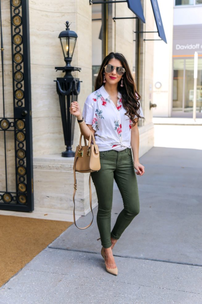 Pretty Floral Twist Top and Olive Pants