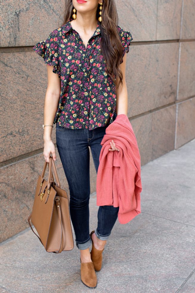 Floral Ruffle Top for Summer or Fall