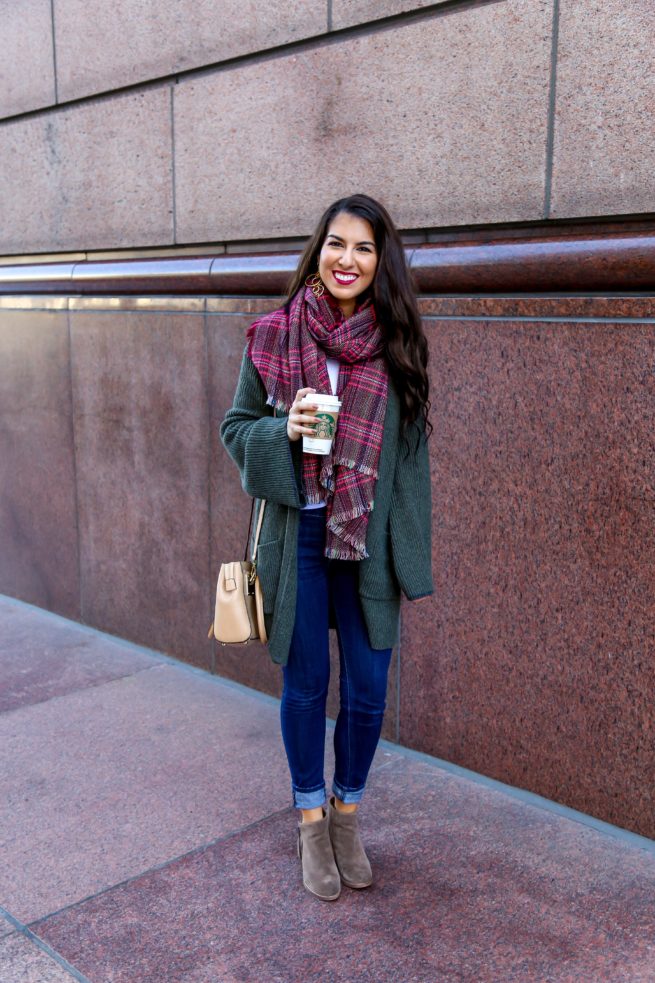 Olive Bell Sleeve Cardigan and Denim Style