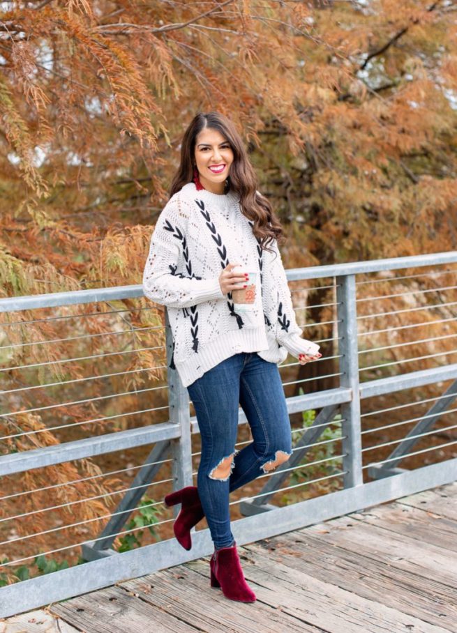 Lace Up Knit Sweater and Velvet Booties