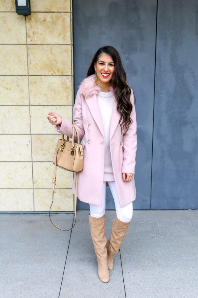 Beautiful Pink Coat with Pink Sweater for Winter Style