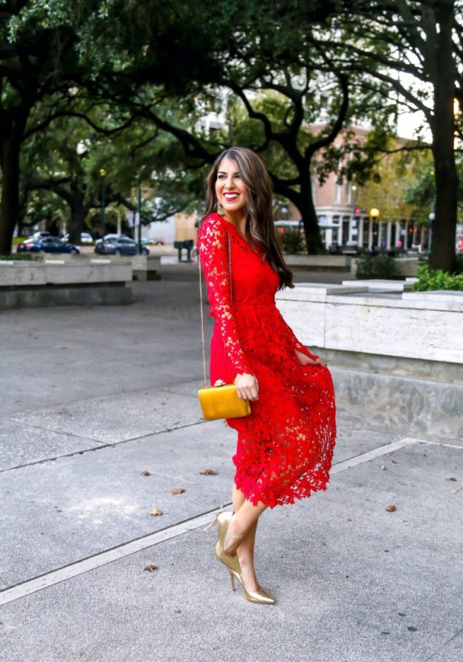 Beautiful Red Lace Midi Dress