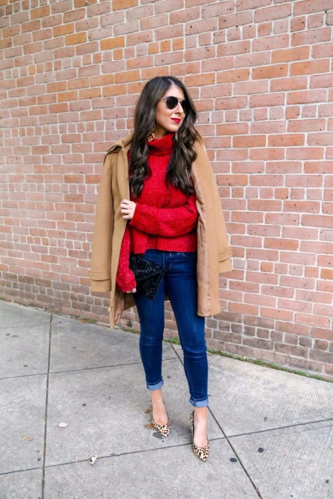 Classic Camel Coat and Chenille Sweater