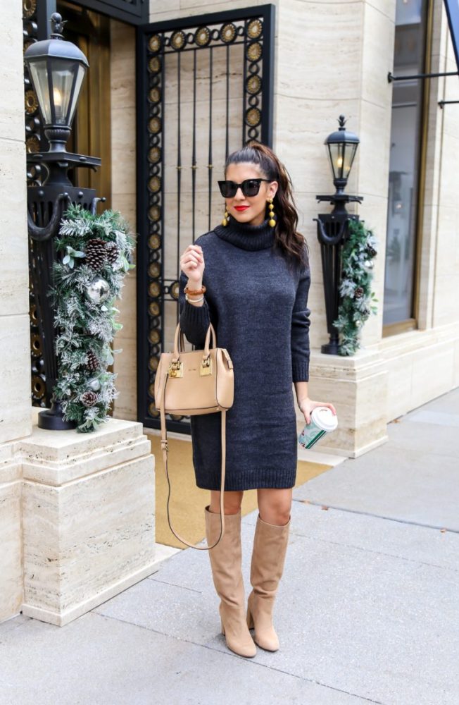 Grey Turtleneck Sweater Dress 