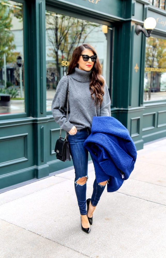 Grey Turtleneck and Denim Style