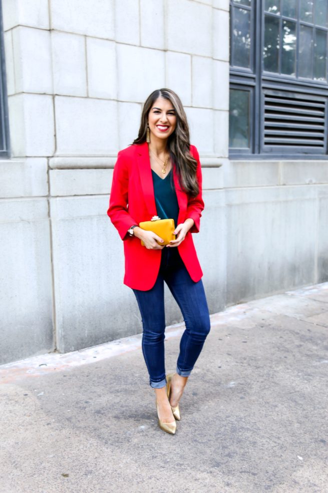 Red Blazer and Beautiful Green Cami