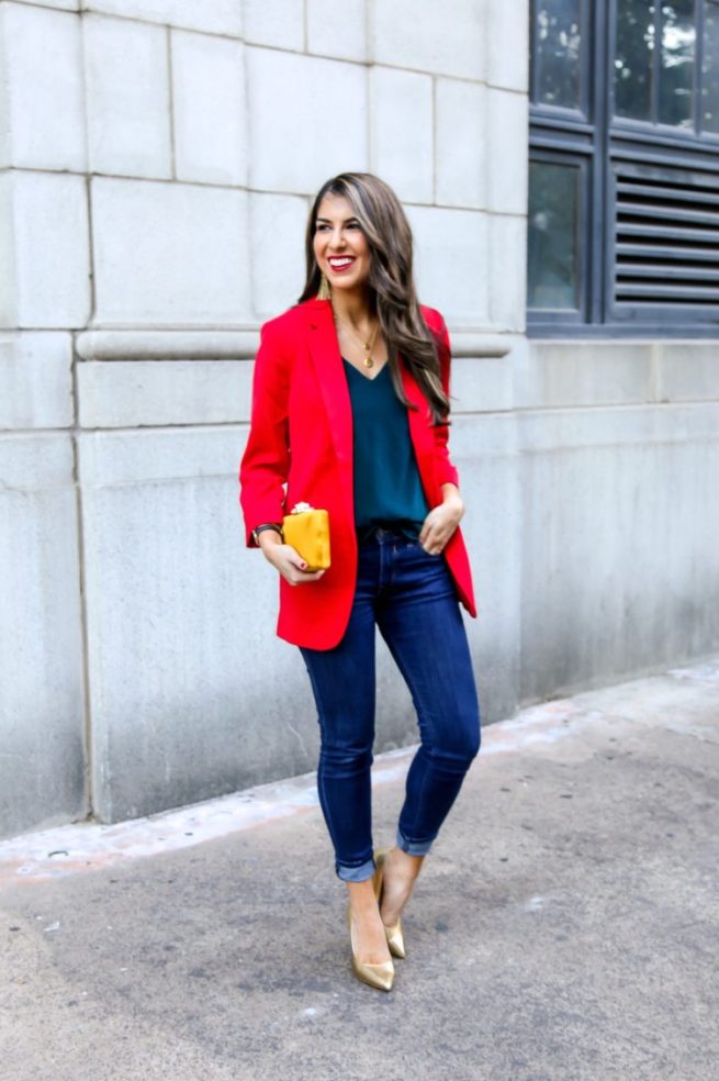 Red Blazer and Beautiful Green Cami