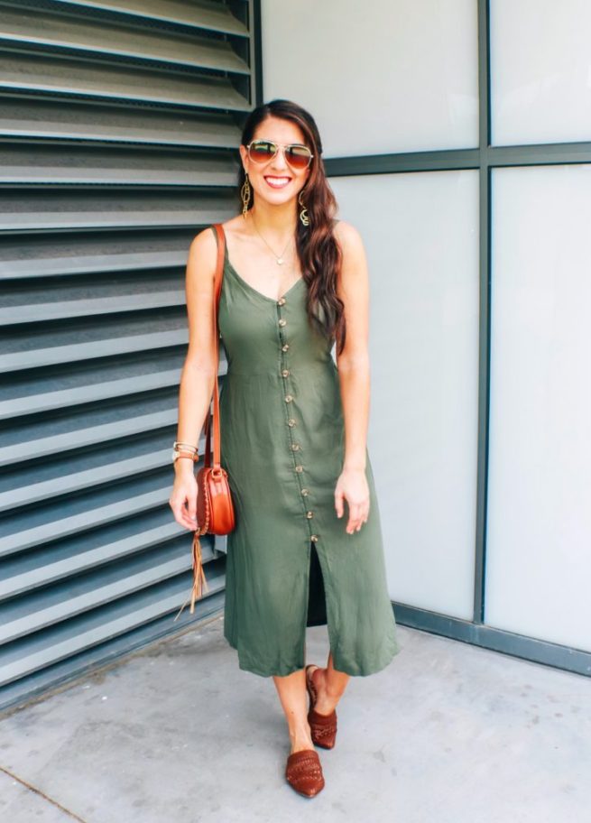 Olive Dress with Button Details 