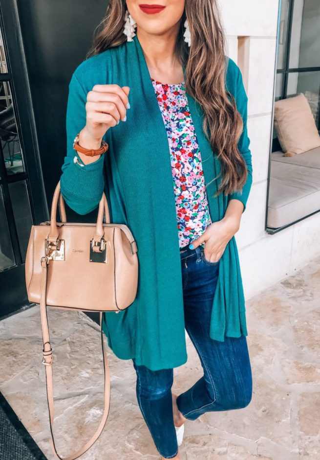 Spring Floral Work Wear Blouse and Cardigan 