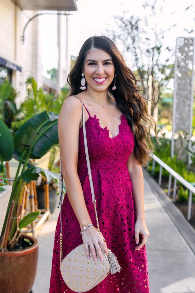 Gorgeous Berry Lace Midi Dress Naomi Noel Style
